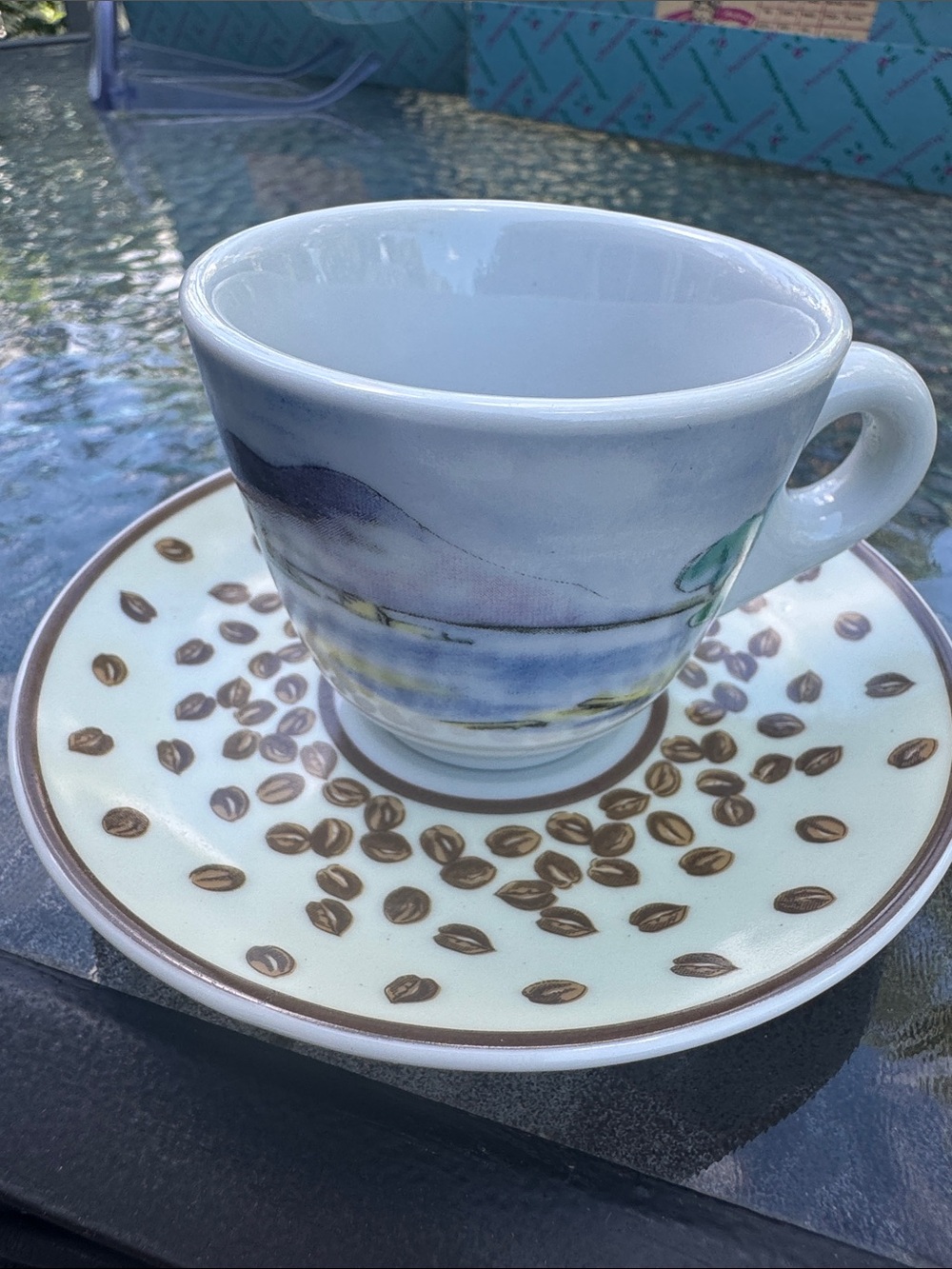 Hand-Painted White Ceramic Espresso Cup and Saucer